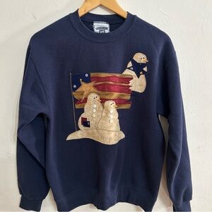 Lee Navy Crewneck Sweatshirt  Small with Patriotic Snowman